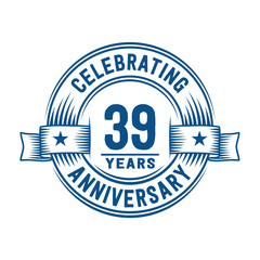 39 years logo design template. 39th anniversary vector and illustration.