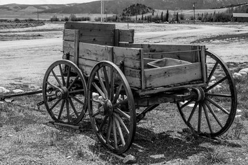Fototapeta na wymiar Black and White Antique Wagon Old West
