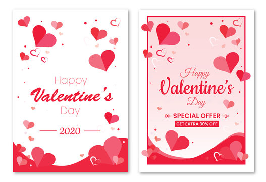Valentine card template - set of white cards with hearts Valentines day
