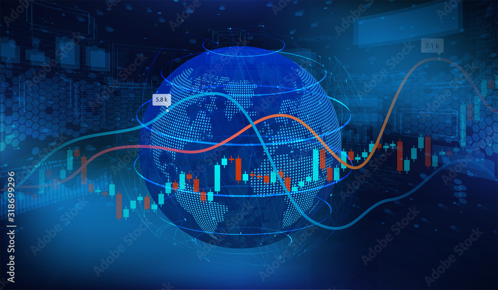 Aufkleber world economics concept. 3d earth globe with graphics and charts. economic trends , business or digi