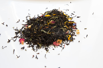 tea leafs on a white background