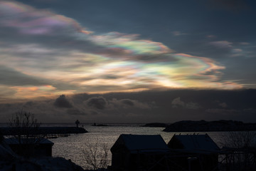 Polar stratospheric cloud or mother of pearl or nacreous clouds as they called this phenomenon. This one is from Lofoten islands