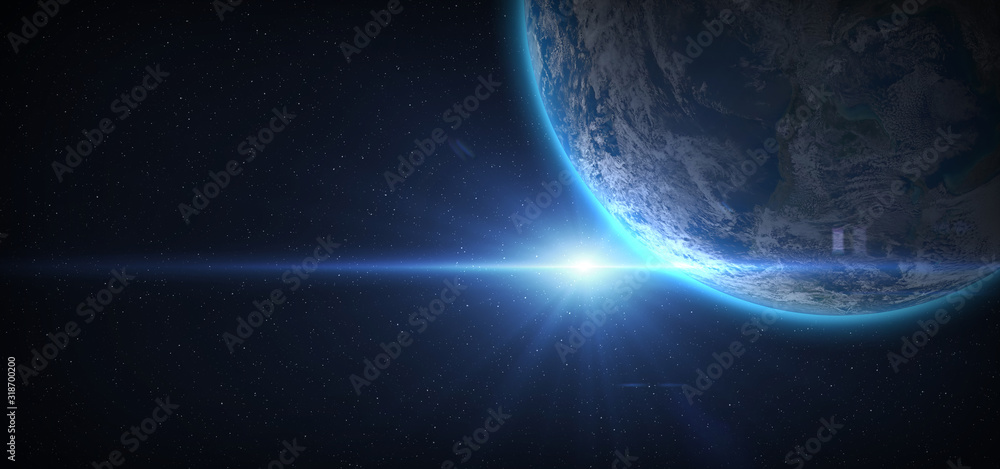 Wall mural planet earth and sun.