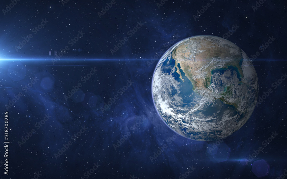 Wall mural earth, nebula and sunlight.