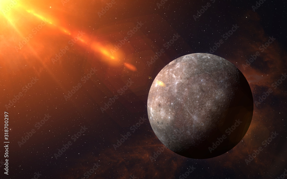 Canvas Prints planet mercury, nebula and sunlight.