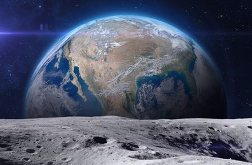 Moon surface and planet Earth.