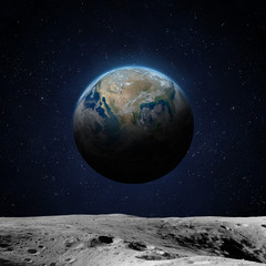 Obraz na płótnie Canvas Moon surface and Earth.