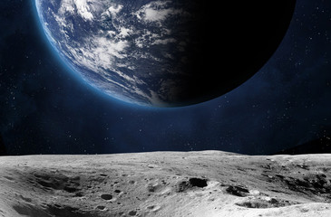 Moon surface and Earth.