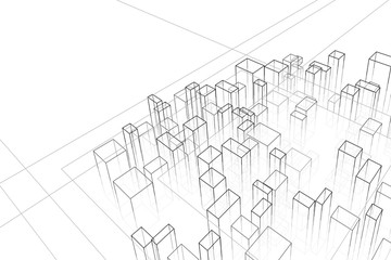 Abstract architectural background. Linear 3D illustration. Concept sketch