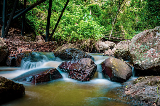 Water flowing at Cassorova Ecopark. Brotas City, S&atilde;o Paulo - Brazil
