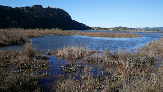 sandy dune of Ntivari (Golden Sand), Gialova Lagoon, Divari. The lagoon and Bay of Voidokilia. Pylos-Nestor, Messenia, Peloponnese, Greece