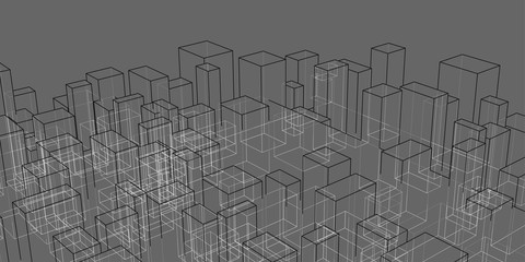 Abstract architectural background. Linear 3D illustration. Concept sketch