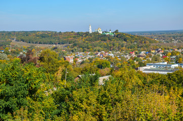 Obraz premium Holy Cross Exaltation Monastery in Poltava, Ukraine. Panoramic view of the Holy Cross Exaltation Monastery on a sunny day