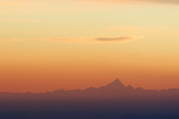View of the Monviso peak from Mottarone at sunset