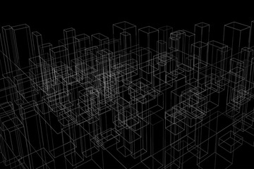 Abstract architectural background. Linear 3D illustration. Concept sketch