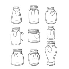 Set of hand-drawn mason jars. Vector set mason jars on white background. - 318703662