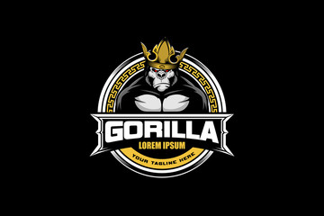 king gorilla cartoon character logo vector template - obrazy, fototapety, plakaty