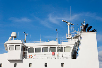 Watchtower, antennas, radar and  other communication and navigation equipment on the command bridge...