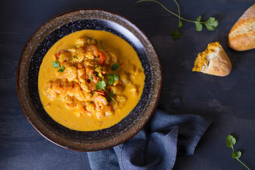 Bowl of shrimp prawn curry