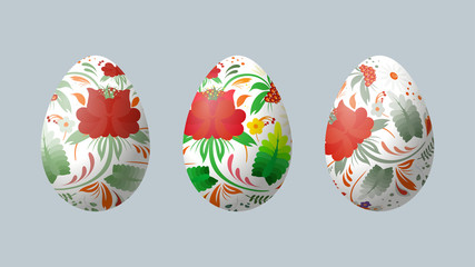Vector realistic easter eggs with petrikov painting. Petrikovskaya painting. Ukrainian folk art.