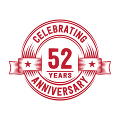 52 years logo design template. 52nd anniversary vector and illustration.