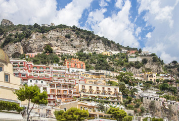 Santa Maria Assunta Church and buildings in Positano city, Italy