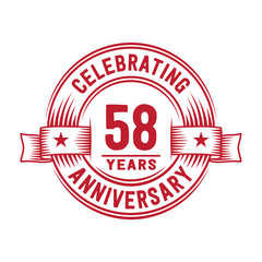 58 years logo design template. 58th anniversary vector and illustration.