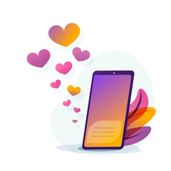 love notifications on social networks. the phone is ringing with SMS, I love you. valentines day concept. Bright illustration for social networks and instagram. flat vector
