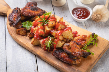 Roasted potato with chicken wings