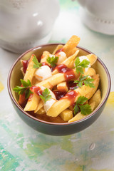 Canadian poutine potato fries with cheese and gravy