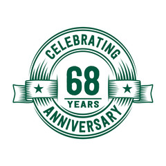 68 years logo design template. 68th anniversary vector and illustration.