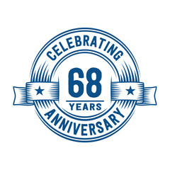 68 years logo design template. 68th anniversary vector and illustration.