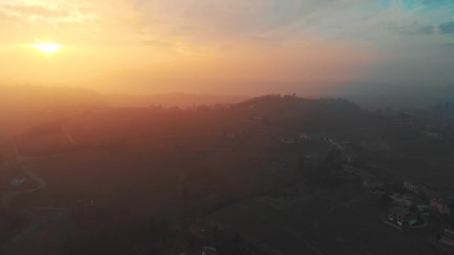 Castle of Costigliole d'Asti (Piedmont - Italy). Sunset light view with white castle bright