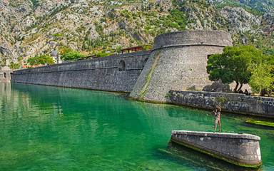 View on the wall of Kotor with the medieval castle