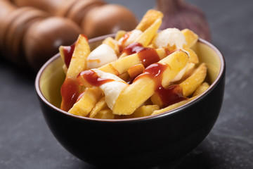 Canadian poutine potato fries with cheese and gravy