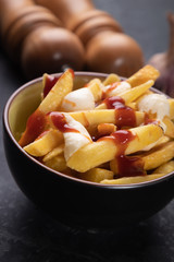 Canadian poutine potato fries with cheese and gravy