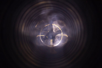 smoke and fire inside the air duct in the ventilation system, the front and back background is...