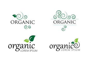 Fototapeta premium Organic Logo Set. Nature Elements - Isolated On White. Green Organic Logo, Vector. Collection Of Organic Icon For Health Symbol, Leaf Design, Nature Element, Planet Logo And Eco Icon. Vector Template