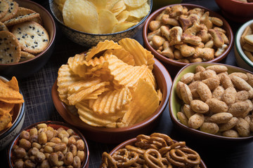 Salty snacks served as party food