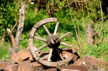 ausgerollt, altes Wagenrad