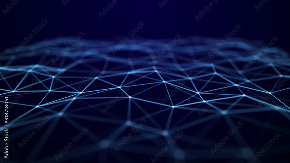 Poster Network connection structure. Data transfer. Abstract background with interweaving of dots and lines. 3D rendering.