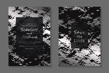Set of modern luxury wedding invitation design or card templates for business or presentation or greeting with silver texture on a black background.