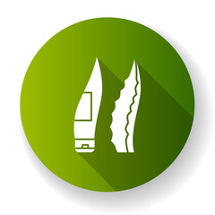 Gel package green flat design long shadow glyph icon. Organic lotion. Leaf shaped tube for natural cream. Cosmetic product with medicinal herbs. Aloe vera sprout. Silhouette RGB color illustration