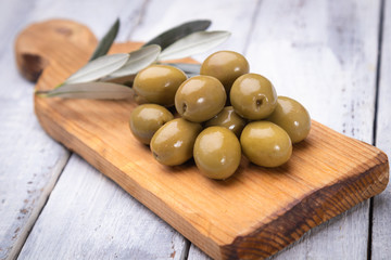 Pickled olives ready to eat, healthy food used in mediterranean cuisines
