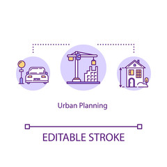Urban planning concept icon. City development and construction industry idea thin line illustration. Town infrastructure, building facilities. Vector isolated outline RGB color drawing Editable stroke