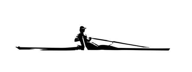 Rowing, isolated vector silhouette, ink drawing - obrazy, fototapety, plakaty