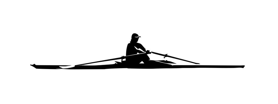 Rowing, isolated vector silhouette, ink drawing