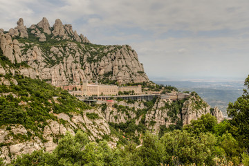 Fototapeta na wymiar Views across the valley of the Montserrat Monastery and Abbey in Catalonia Spain