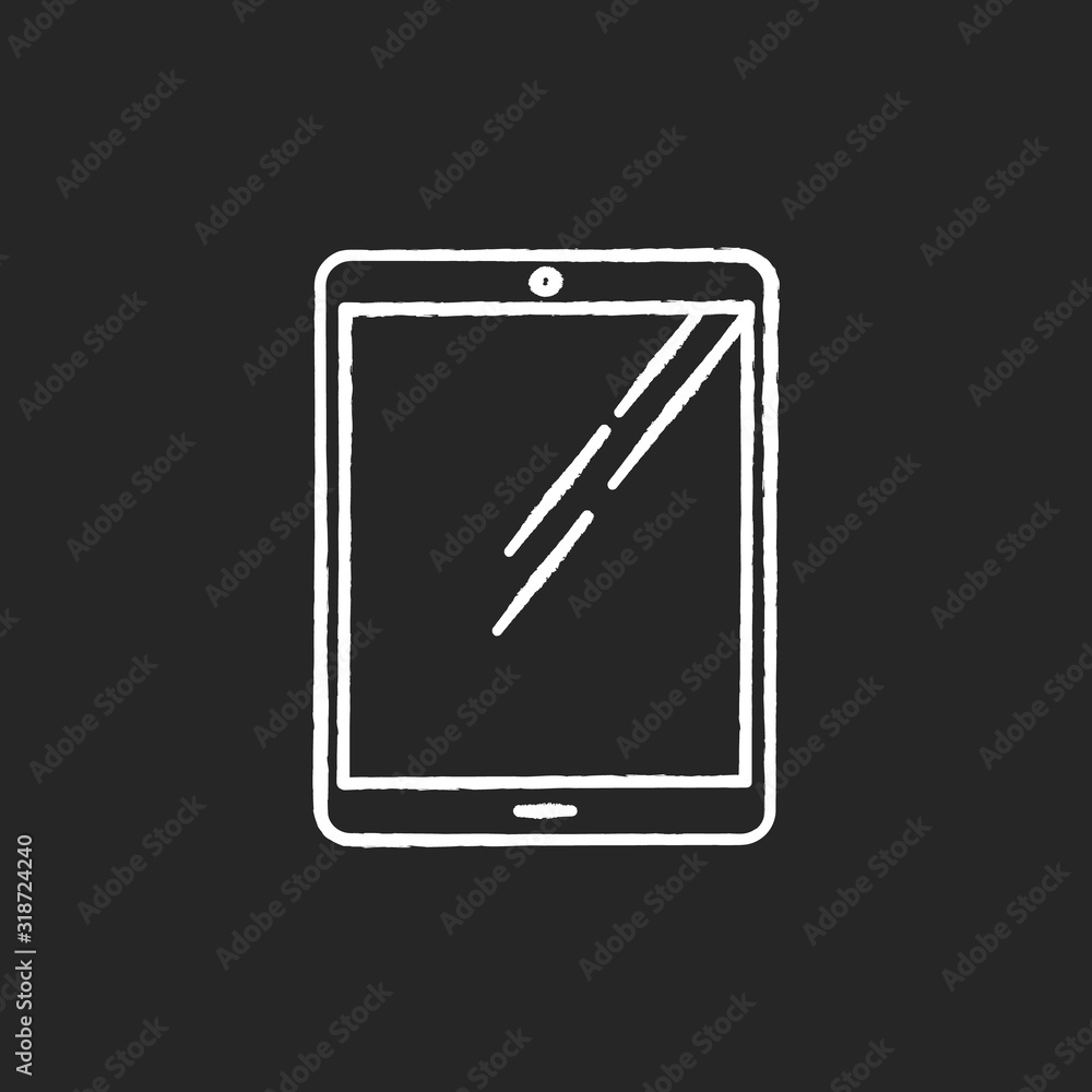 Poster tablet computer chalk white icon on black background. touch screen pc. electronic gadget with touchp