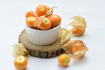 natural cape gooseberry on wooden background